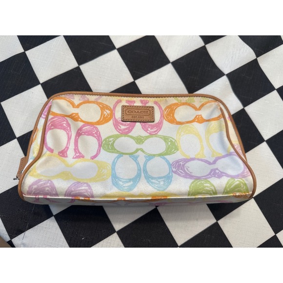 Coach pastel Cosmetic Makeup Bag Travel Multicolor Signature Logo - Picture 1 of 6